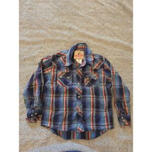 Late Y2K Wrangler Boys Retro Plaid Western Pearl Snap Shirt 5–6